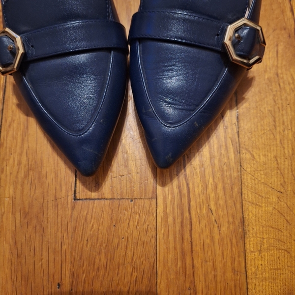 Cole Haan Navy Blue Loafers 7.5B Gold Buckle Quiet Luxury Chic - Picture 5 of 6